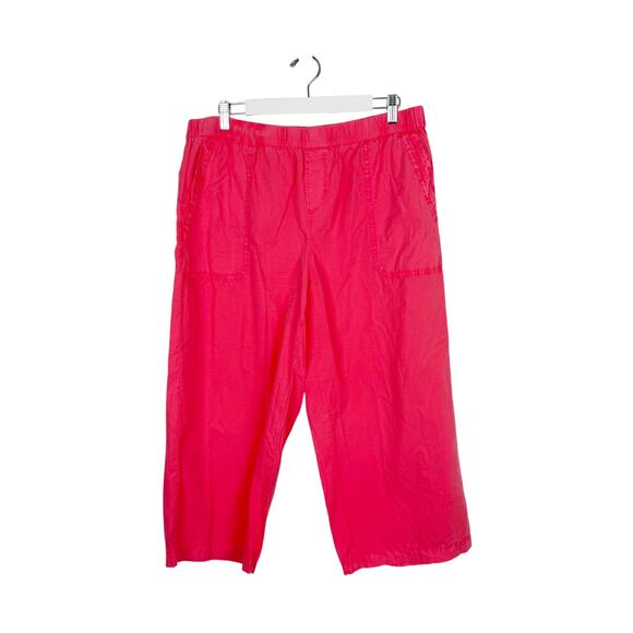 Fresh Produce Coral Washed Cotton Cropped Loose Fit Pull-On Pants Pockets Sz 1X - Picture 1 of 8
